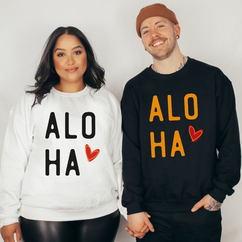 Aloha with this cute vacation sweatshirt for your family beach island cruise, dream destination honeymoon getaway, mother daughter weekend adventure, girls trip matching outfit. This perfect vibrant Hawaii travel souvenir is great for your summer break gift for your favorite traveler crew.