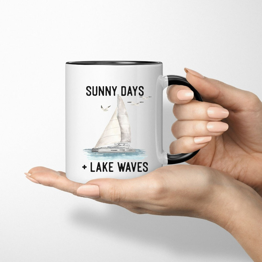 Sunny days and lake waves always go well with sailing. This cool gift is perfect for hang outs with friends and family. Great souvenir idea for your favorite captain, boater dad or for yourself while on your next coastal summer weekend vacation.