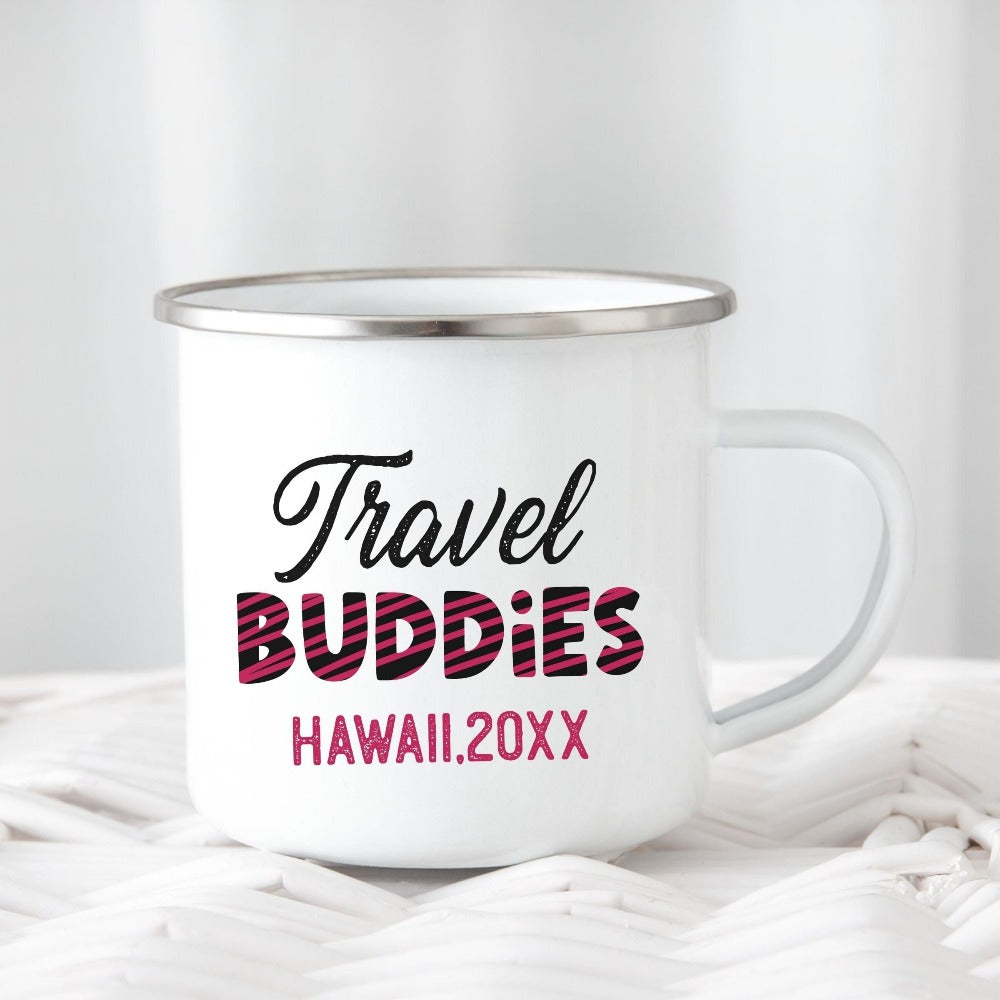 Make a memorable travel or cruise with your travel buddy besties and BFF with this cute girls' trip or family weekend getaway souvenir. Plan a perfect camping road trip for bridesmaid, sorority sister, bachelorette party or that dream adventure on summer break. Get in the vacation spirit and vacay mode in style.