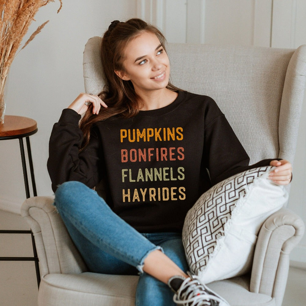 Pumpkin Spice Season Fall Sweatshirt. Ready for pumpkin harvests, bonfires, adorable gifts, hayrides, family thanksgiving reunions, vibrant autumn colors, Halloween and all things cozy? Grab this super adorable shirt perfect for the holiday season's activities.