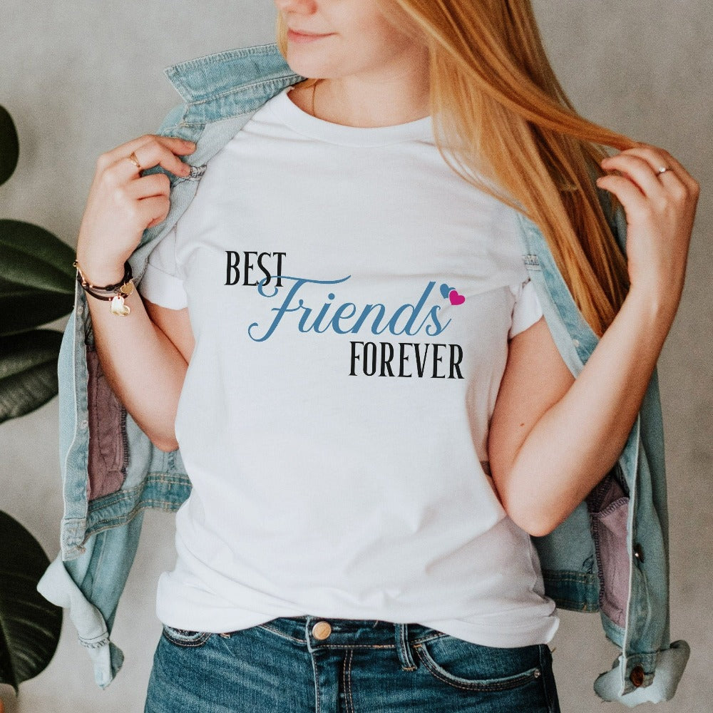 Best friends forever. Celebrate the gift of friendship with a trendy matching present for your family, lover, spouse, sister, loved one, girlfriend or boyfriend. Perfect girls night out outfit for sorority reunions, BFF sleepovers, club dates and twinning with your bestie.