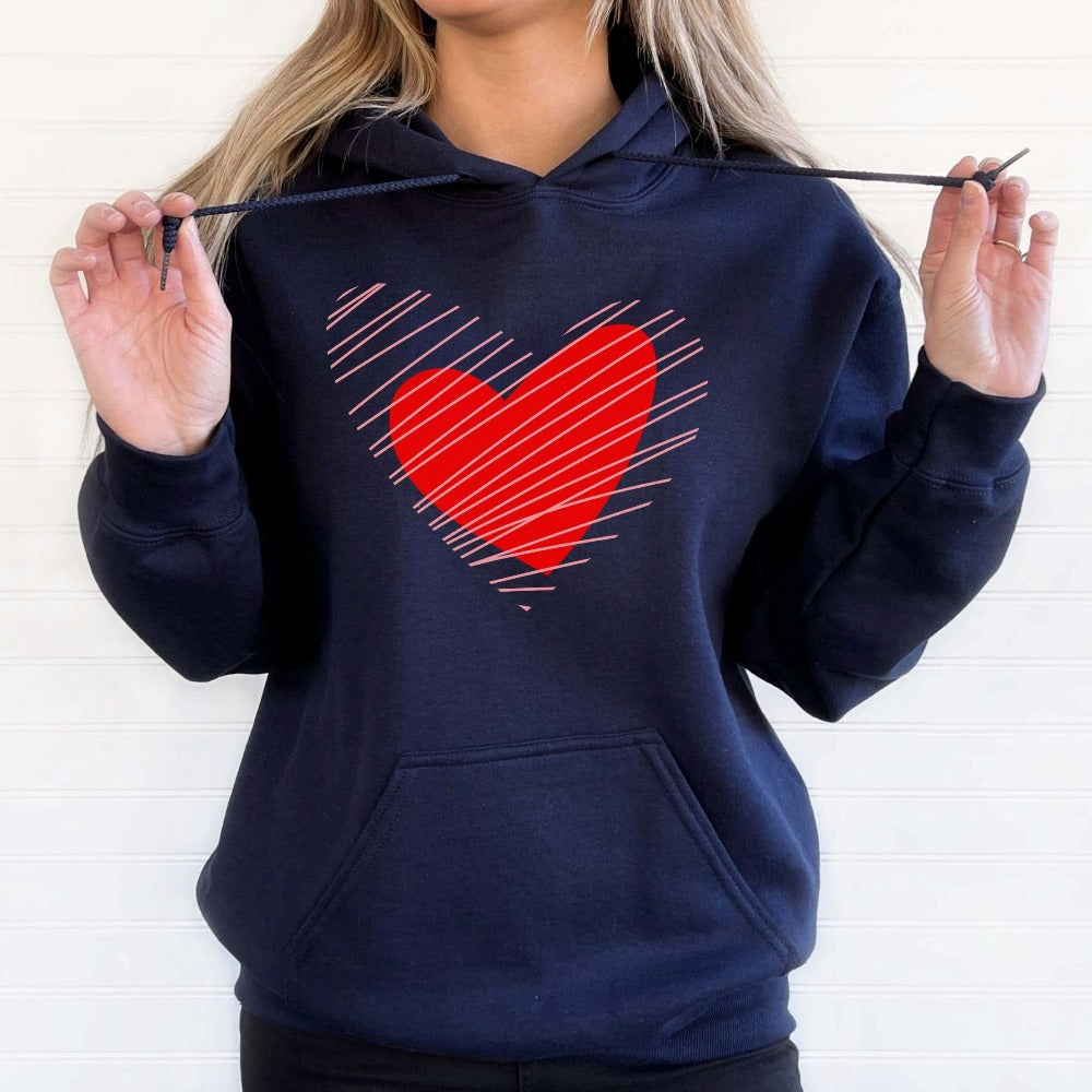Cute Heart Sweatshirt, Valentine's Day Hoodie Wife Spouse Her, Valentines Crewneck Sweatshirt, Womens Heart Sweater, VDay Gift