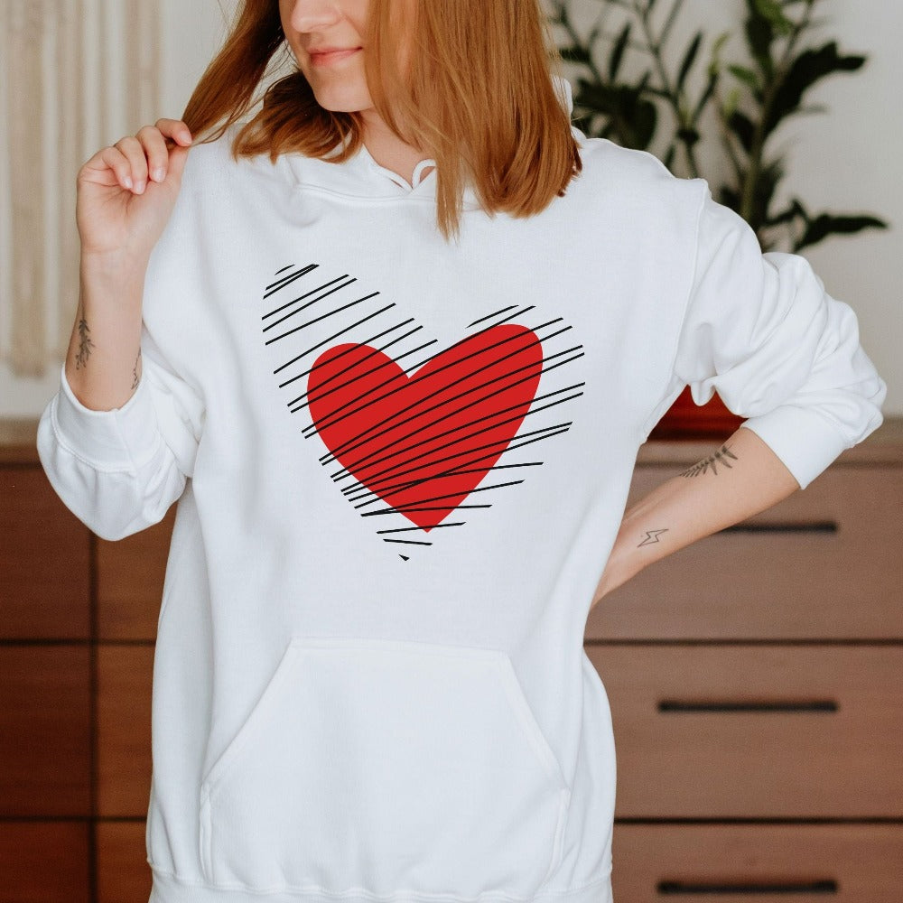 Cute Heart Sweatshirt, Valentine's Day Hoodie Wife Spouse Her, Valentines Crewneck Sweatshirt, Womens Heart Sweater, VDay Gift