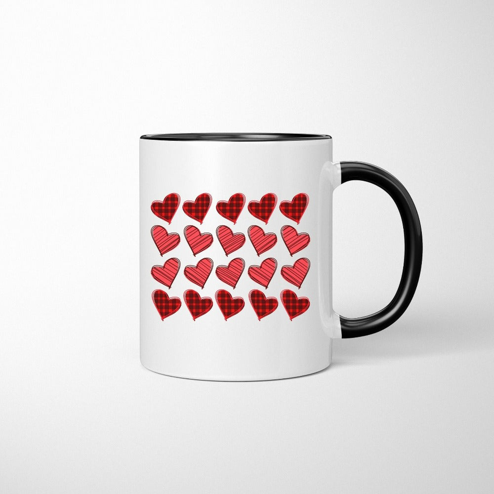 Cute Mug Gift for Valentine, My First Valentine Mug, Valentine's Day Heart Mug, Buffalo Plaid Heart Cup, Retro Love Hearts Day Gifts 