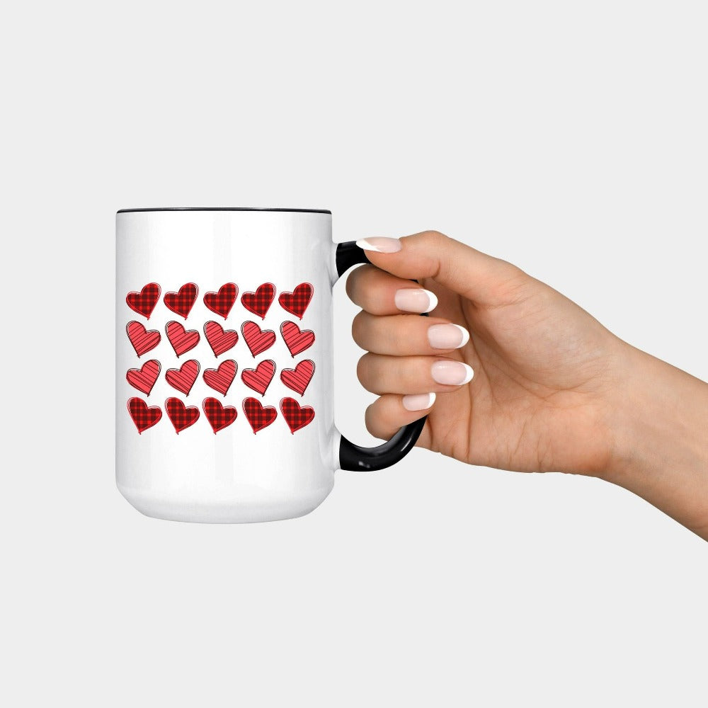 Cute Mug Gift for Valentine, My First Valentine Mug, Valentine's Day Heart Mug, Buffalo Plaid Heart Cup, Retro Love Hearts Day Gifts