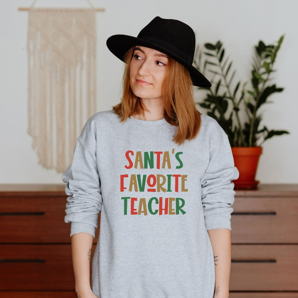 Teacher Christmas Sweatshirt, Cute Santa Shirt for Teacher, Teacher Winter Sweater, Preschool Teacher Crewneck Sweatshirt for Xmas Holiday, Teacher Christmas Gifts