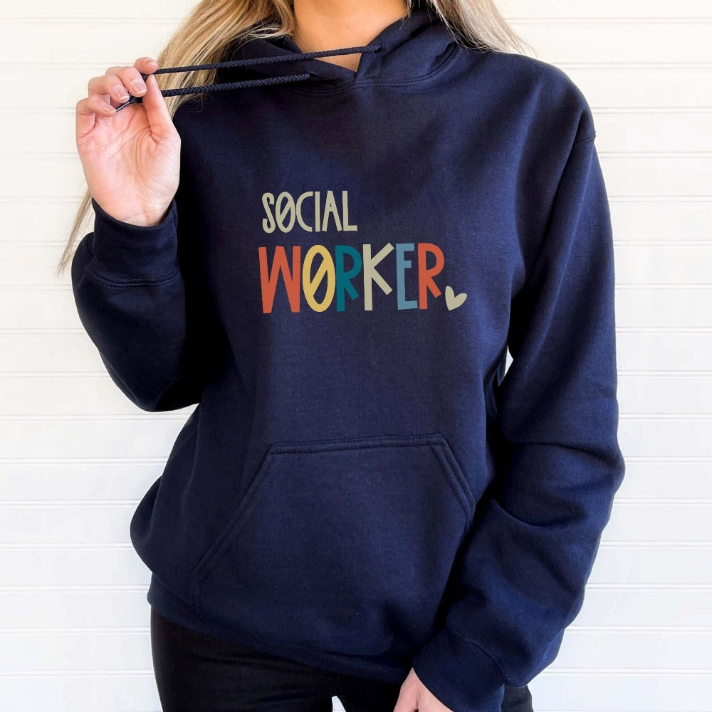 Social Worker Sweatshirt. This is a great graduation gift idea for future school counselor or social work grad. Perfect for Christmas present, staff motivation, appreciation gift or social worker week outfit for the staff team.