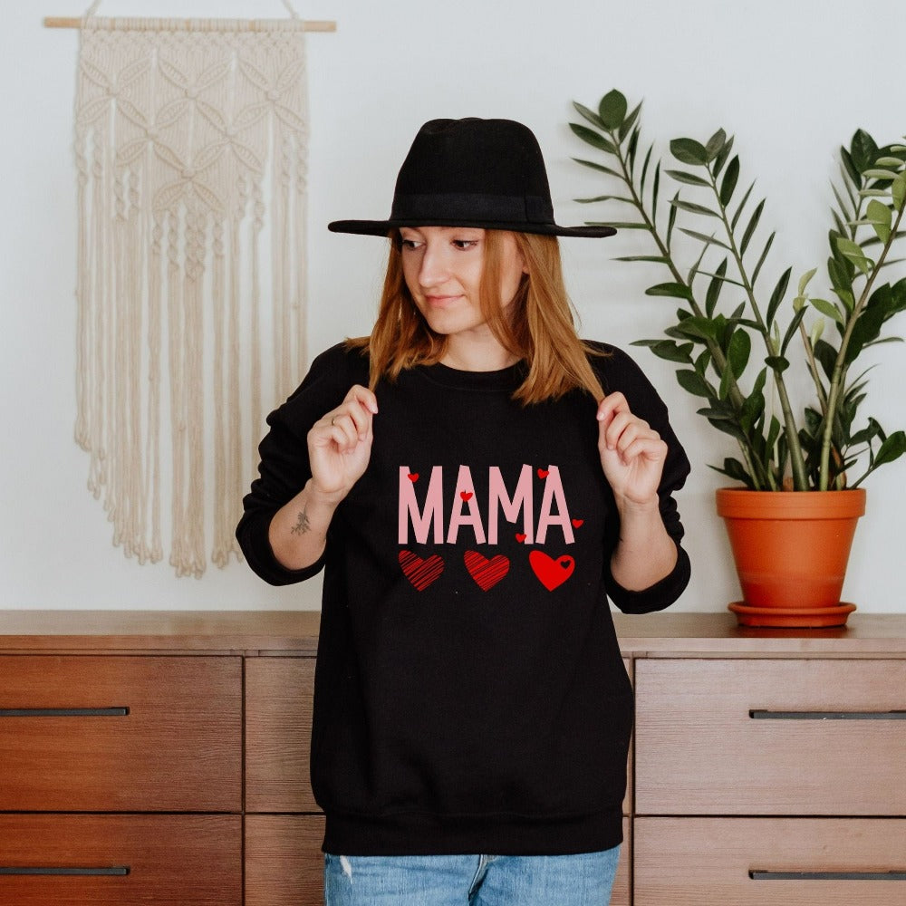 Cute Valentine's Day Mom Sweatshirt, Mother's Day Gift Her, Women Valentine Crewneck Sweatshirt, V-Day Bday Gift for Mom Mama Mother