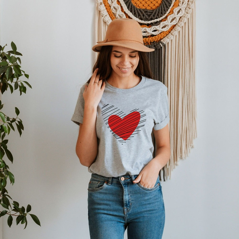 Cute Valentine's TShirt, Valentine Women Tees, Couple Valentine's Day Shirt, Love Heart T-Shirt Gift for Her, Couple Heart Tops