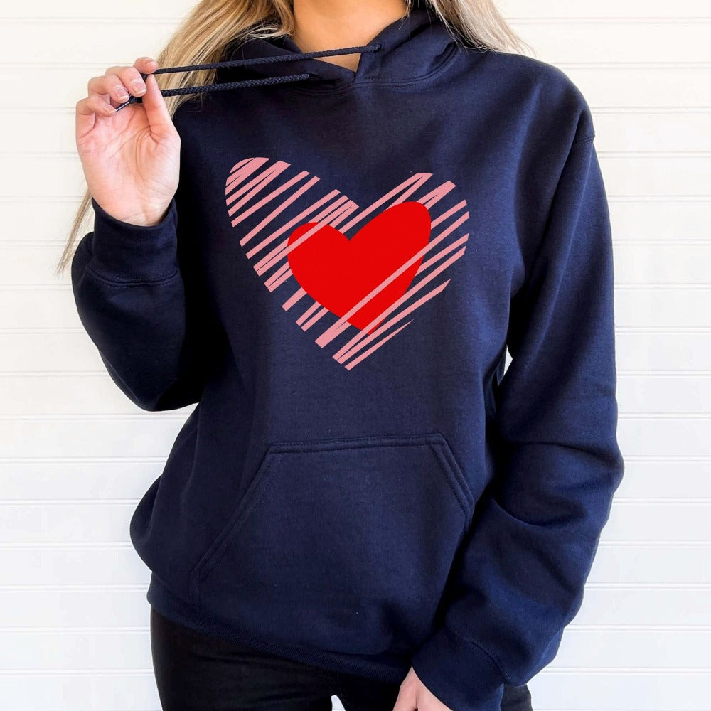 Cute Valentine Sweatshirt for Women, Valentines Crewneck Sweatshirt, Valentine's Day Ladies Top, Scribble Love Heart Sweater 