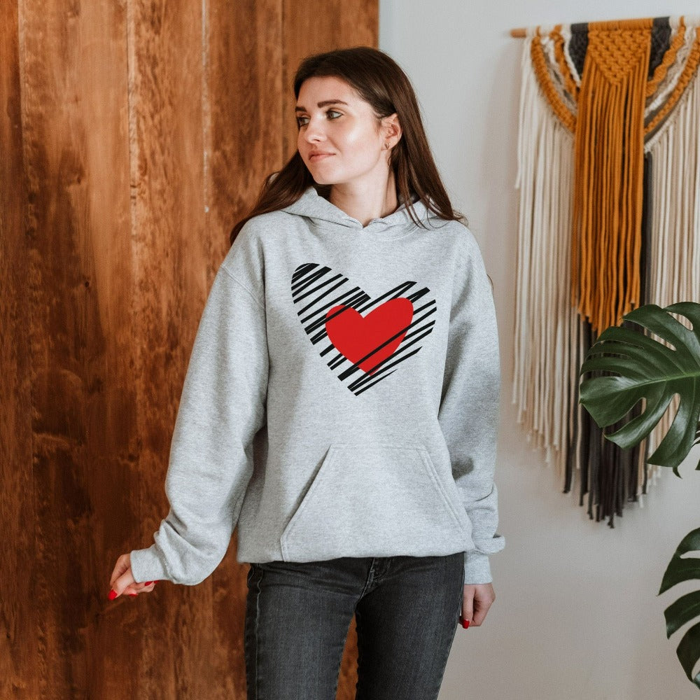 Cute Valentine Sweatshirt for Women, Valentines Crewneck Sweatshirt, Valentine's Day Ladies Top, Scribble Love Heart Sweater 
