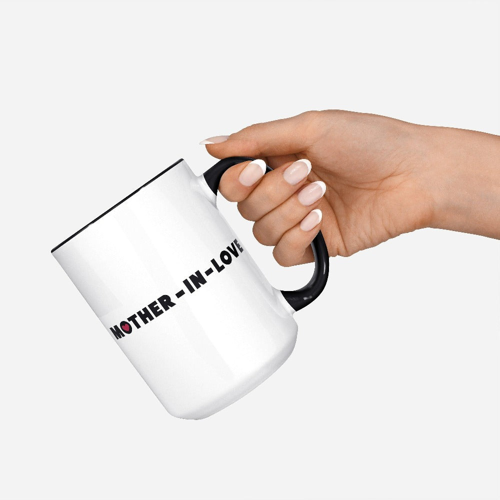 Mother in Love mother-in-law mug. Show appreciation for your loved one with this adorable coffee mug. This is a great engagement announcement gift idea for mother of the bride or groom. Surprise her with a thoughtful memorable birthday present.