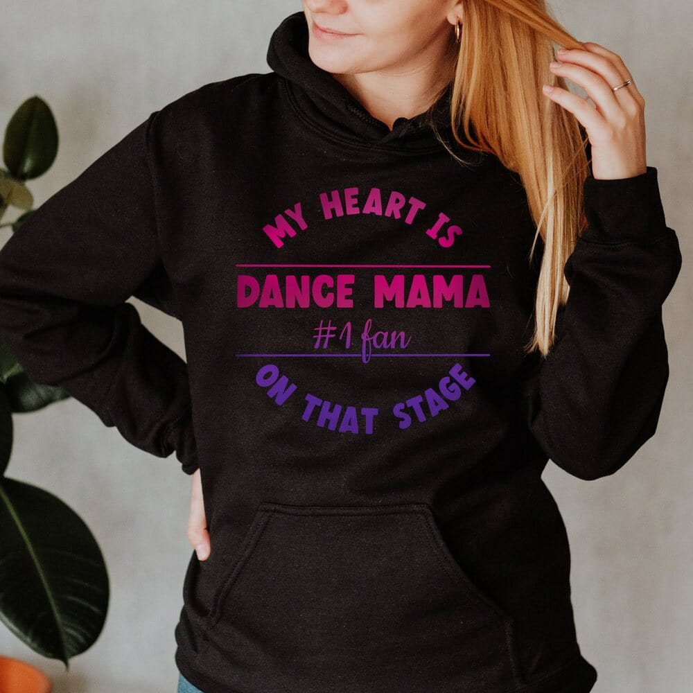 The style of our dance recital mom outfit has striking print colors and is perfectly combined to give it a more girlish, modish, chic look. Every dance mama will love wearing it all day long because of its pleasant, warm, and cozy fabric. Dance Mommy Shirt