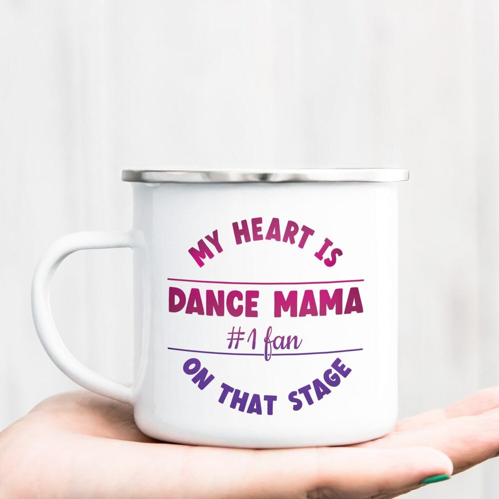 Dance mama team support mug souvenir. For daughter's ballet jazz hip hop recitals, practice, competition. My heart is on that stage. 