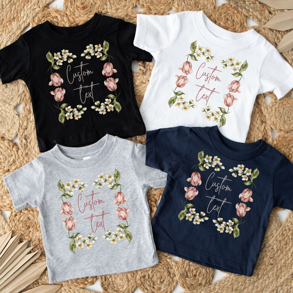 Customize this adorable floral shirt gift for friends, family, grade teacher, group trainer, school instructor, mom, sister and more. Show appreciation with this bohemian customizable gift idea for a special touch. Perfect for indoor and outdoor use, personalized teacher gift, name reveal party, team spirit souvenir, bridesmaid matching gifts, cousin crew airport casual tee, girls road trip, family reunion t-shirt, Christmas vacation and holiday presents.