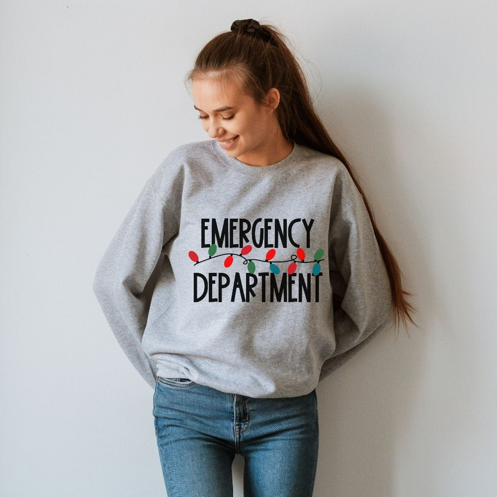 Emergency Department Christmas Sweatshirt, ER Nurse Gift, Surgical Unit Tech Holiday Outfit, Hospital Christmas Holiday Party Outfit