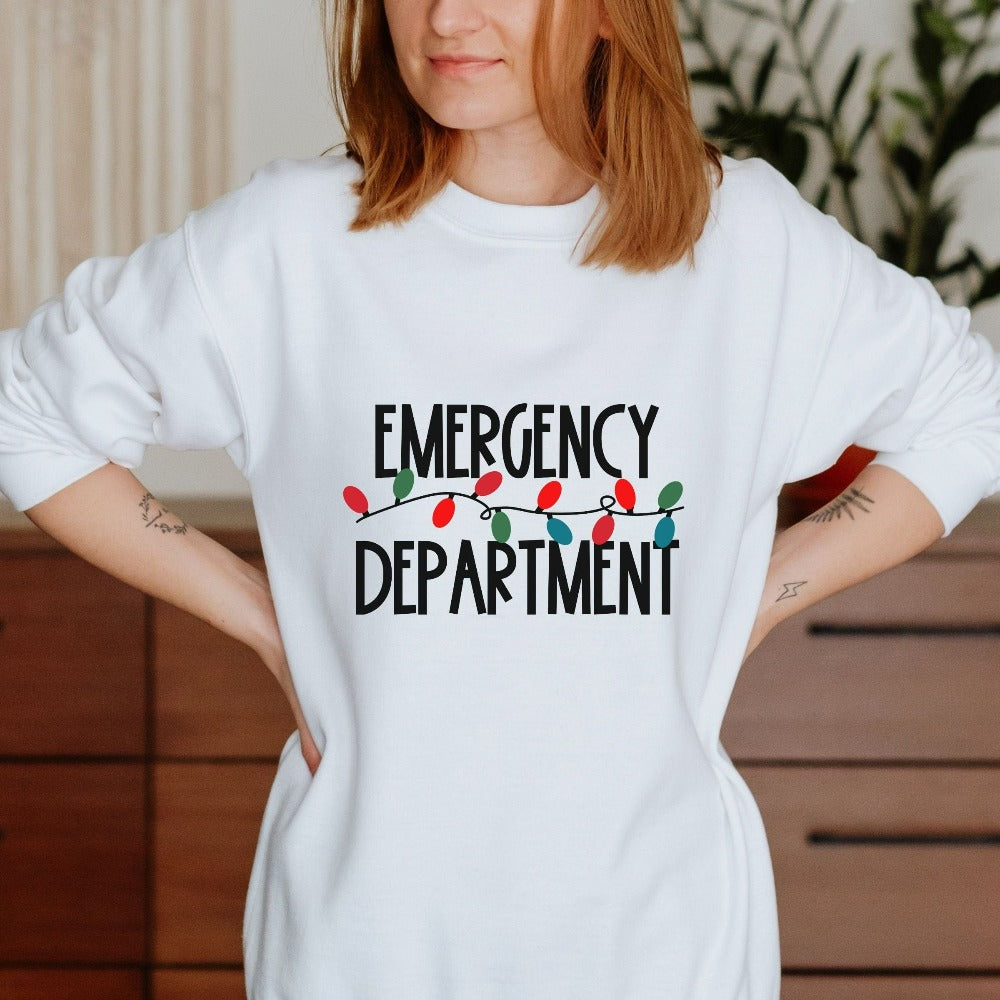 Emergency Department Christmas Sweatshirt, ER Nurse Gift, Surgical Unit Tech Holiday Outfit, Hospital Christmas Holiday Party Outfit