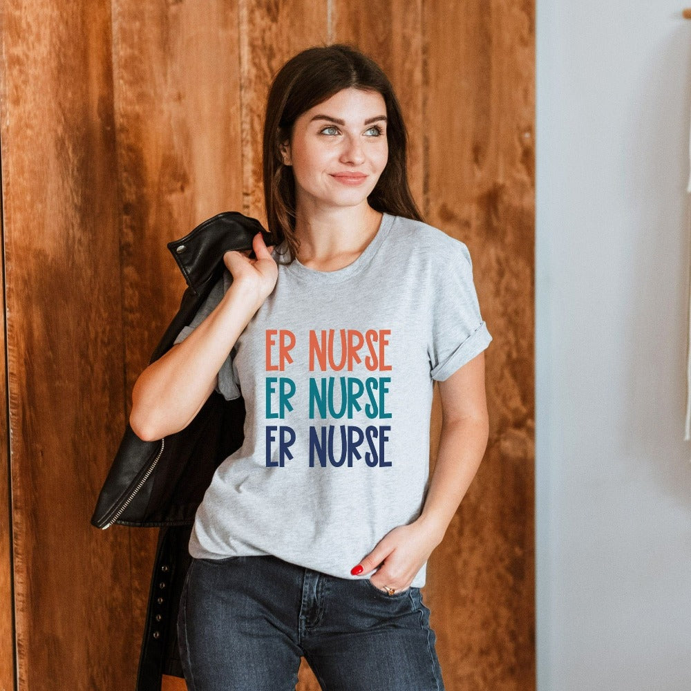 Emergency Nurse shirt. This cute retro gift idea works for Nursing Graduate, New Nurse, Emergency Department Unit, ER Crew. Perfect appreciation thank you gift for hospital ward favorite nurse team and co-workers. Great staff work tee for both night and day shifts.