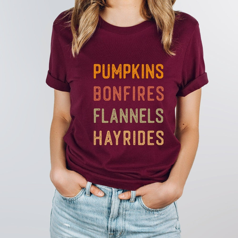 Pumpkin Spice Season Fall Shirt. Ready for pumpkin harvests, bonfires, adorable gifts, hayrides, family thanksgiving reunions, vibrant autumn colors, Halloween and all things cozy? Grab this super adorable shirt perfect for the holiday season's activities.