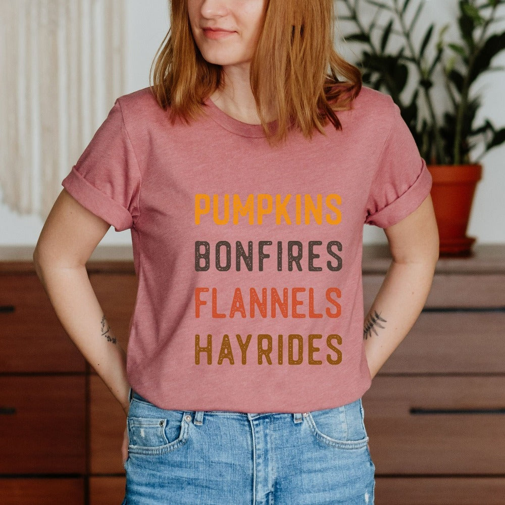 Pumpkin Spice Season Fall Shirt. Ready for pumpkin harvests, bonfires, adorable gifts, hayrides, family thanksgiving reunions, vibrant autumn colors, Halloween and all things cozy? Grab this super adorable shirt perfect for the holiday season's activities.