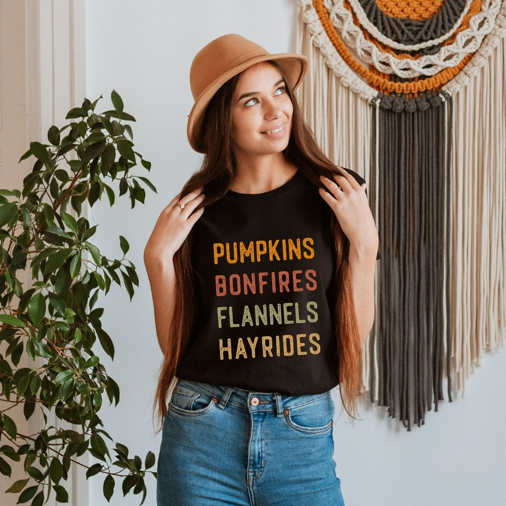 Pumpkin Spice Season Fall Shirt. Ready for pumpkin harvests, bonfires, adorable gifts, hayrides, family thanksgiving reunions, vibrant autumn colors, Halloween and all things cozy? Grab this super adorable shirt perfect for the holiday season's activities.