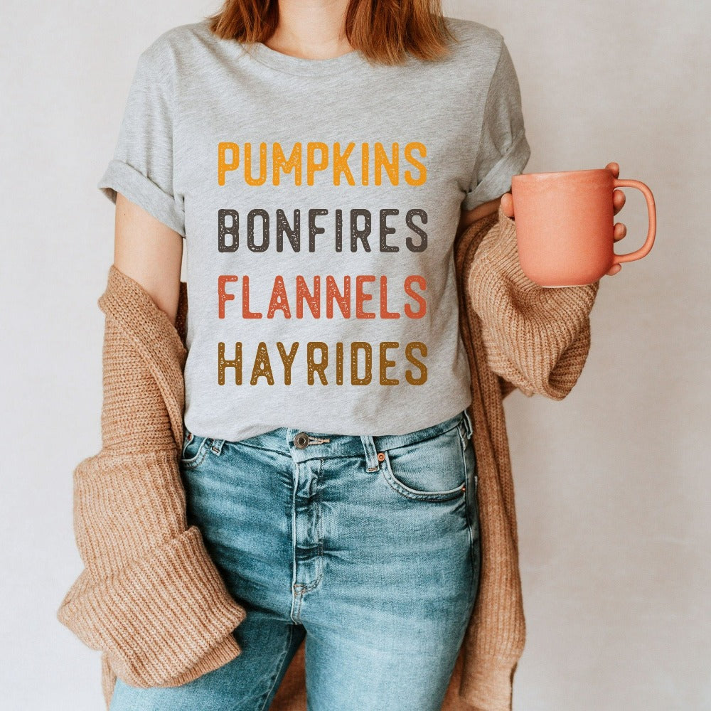 Pumpkin Spice Season Fall Shirt. Ready for pumpkin harvests, bonfires, adorable gifts, hayrides, family thanksgiving reunions, vibrant autumn colors, Halloween and all things cozy? Grab this super adorable shirt perfect for the holiday season's activities.