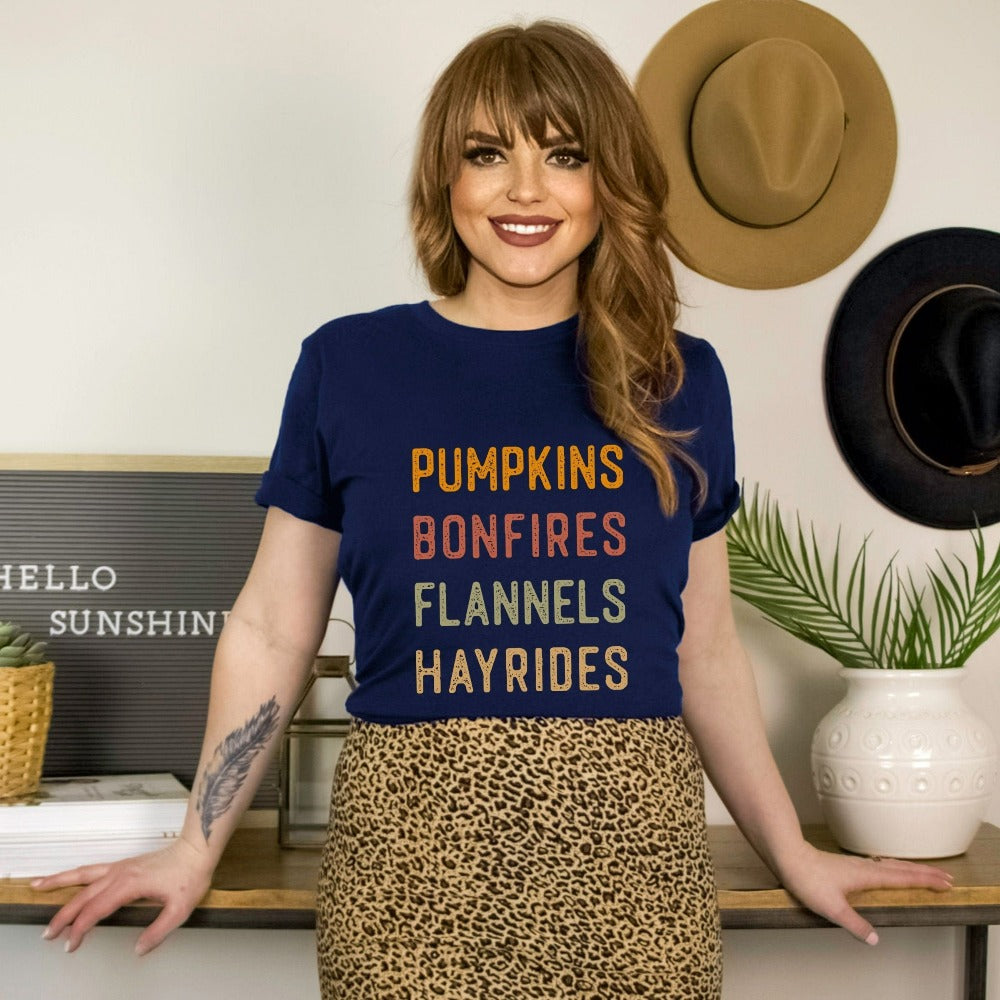 Pumpkin Spice Season Fall Shirt. Ready for pumpkin harvests, bonfires, adorable gifts, hayrides, family thanksgiving reunions, vibrant autumn colors, Halloween and all things cozy? Grab this super adorable shirt perfect for the holiday season's activities.