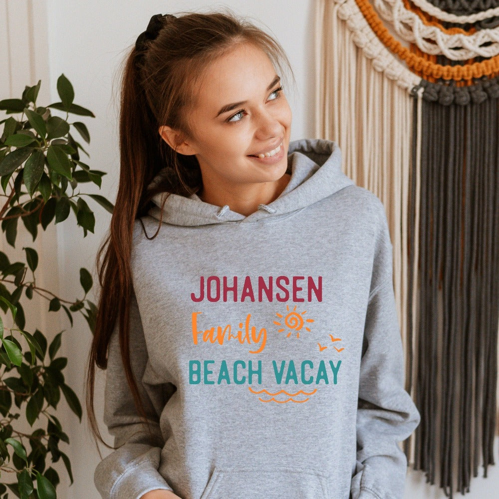 This customized family vacation hoodie outfit brings the perfect vacay mode for your summer break camping adventure or cruise. Personalize with name for a custom special touch. Travel outfit perfect for cousin crew, siblings, mom daughter reunion, weekend getaway and more! Perfect honeymoon gift idea for newlyweds. 