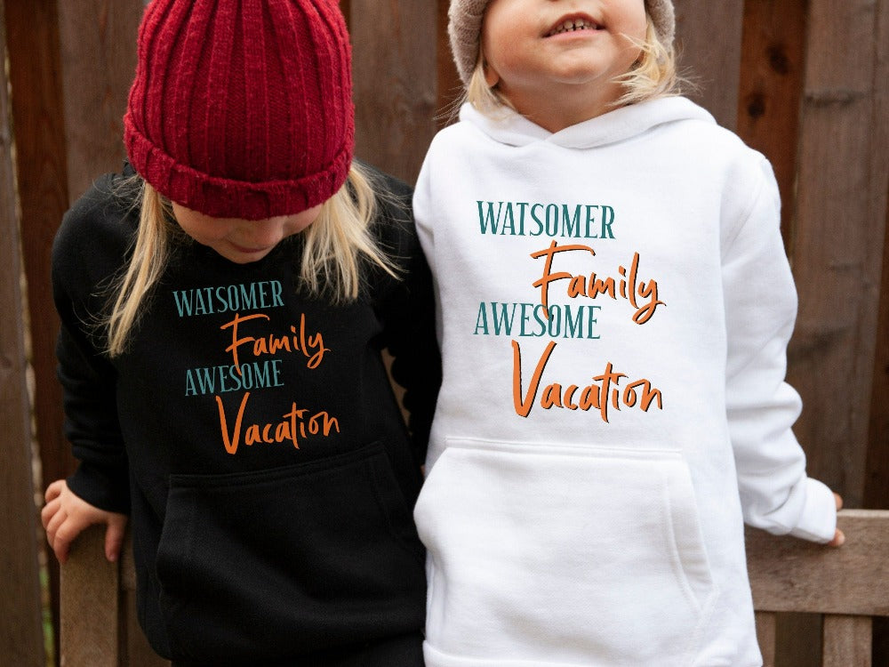 Personalized matching family group vacation hoodie outfit is a great way to get in Vacay mood for your getaway! Grab this custom family last name gift and souvenir for beach island cruise vacay vibes. Perfect for your adventure with your whole travel crew.