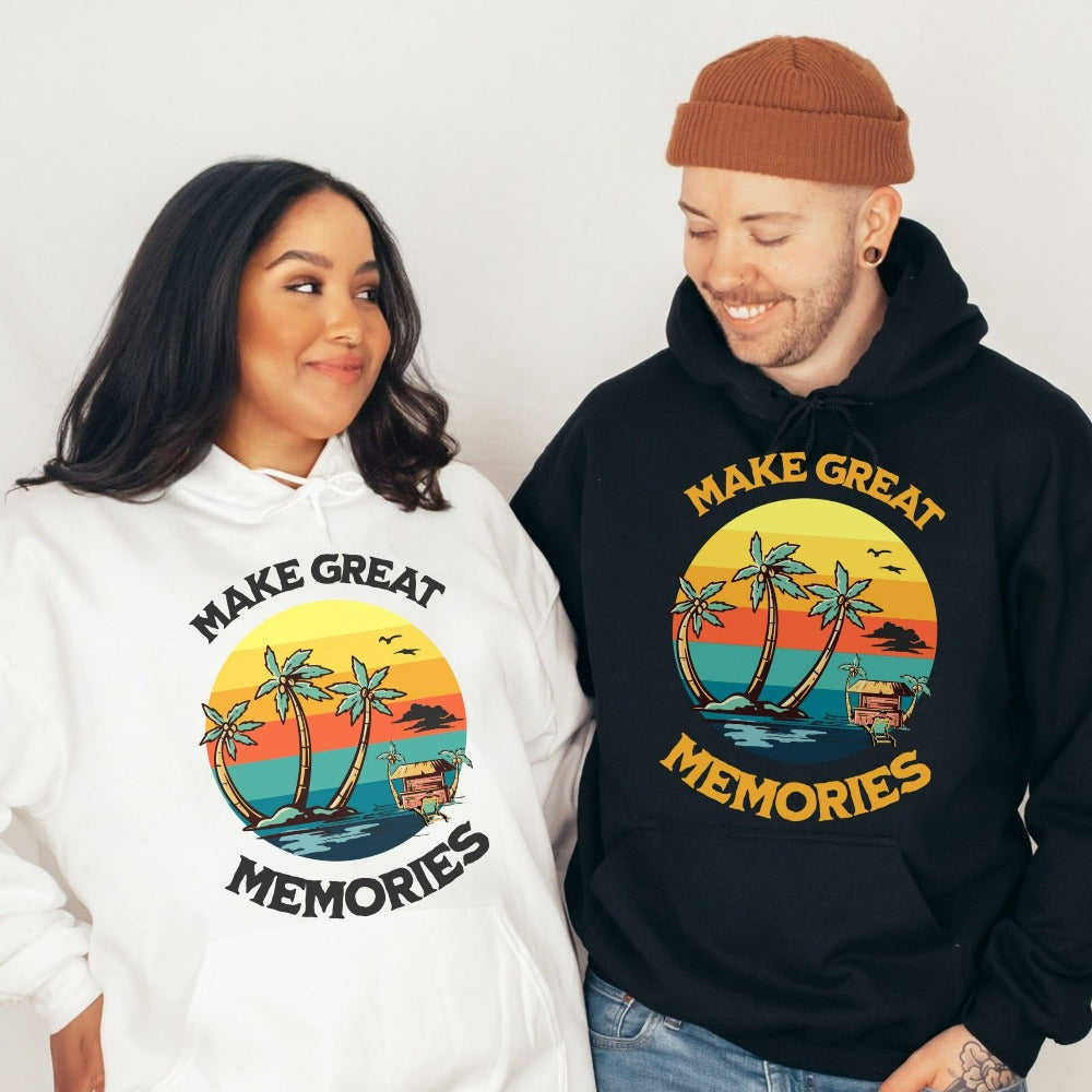 Make great memories together. This graphic island beach casual sweatshirt gift is a perfect souvenir for hang outs with friends and family, weekend getaways, cruise vacations, family reunions, camping trips and more. Perfect matching gift to help you get ready for your next coastal summer vacay.