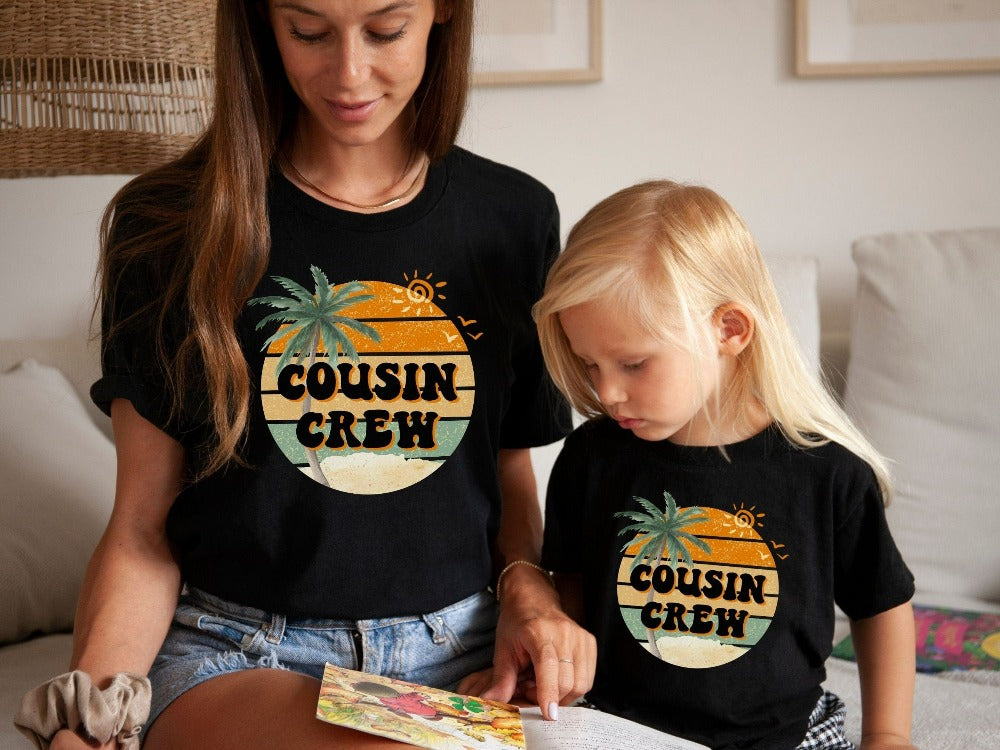 Get the family closer with this retro vintage look cousin crew gift idea. This matching shirt brings up great memories of family adventures, camping, hiking, vacations, making time for each other, together. This is a perfect matching travel tee souvenir for beach life or island cruise.