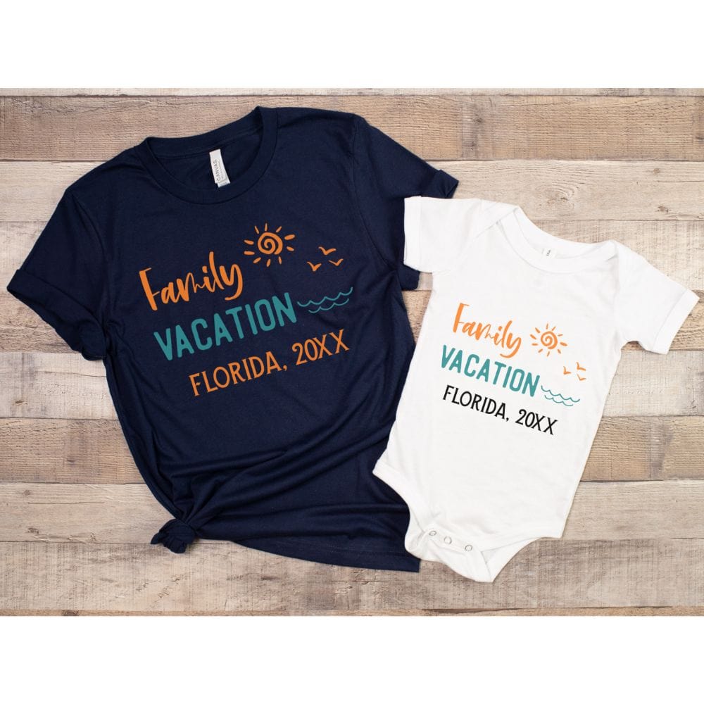 This cute custom travel apparel souvenir gift idea brings up great memories of family adventures, camping, hiking, vacations tours, summer break and road trips. This is a perfect personalized matching travel or holiday souvenir for the whole squad.