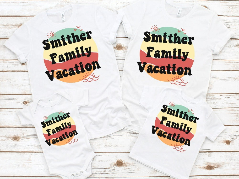 This matching family cruise vacation shirt is the perfect custom way to get into vacay mode. Customized with name and personalized to stand out, the whole travel crew squad will love this retro vintage look. Perfect trip, cruise, beach life adventure!