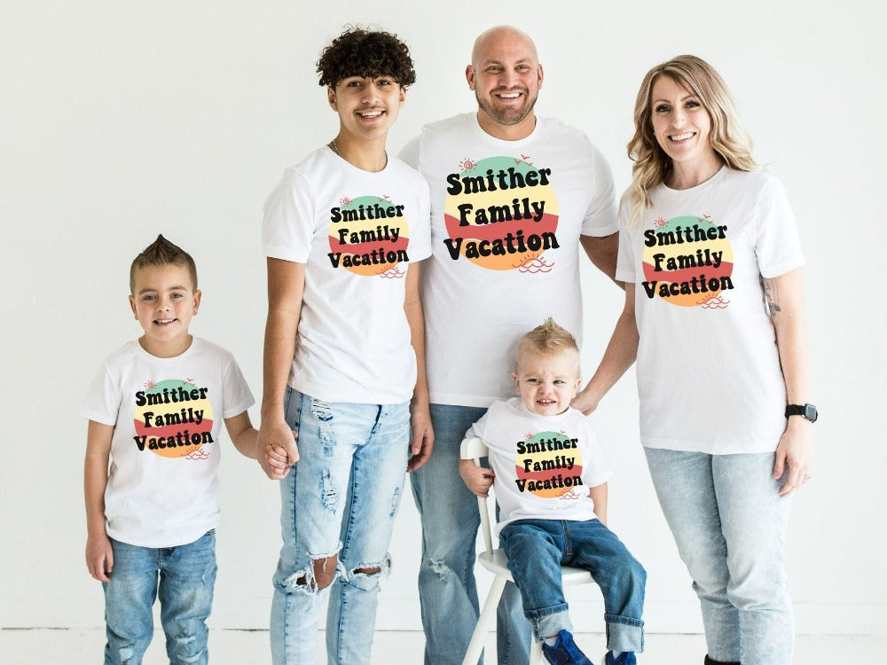This matching family cruise vacation shirt is the perfect custom way to get into vacay mode. Customized with name and personalized to stand out, the whole travel crew squad will love this retro vintage look. Perfect trip, cruise, beach life adventure!