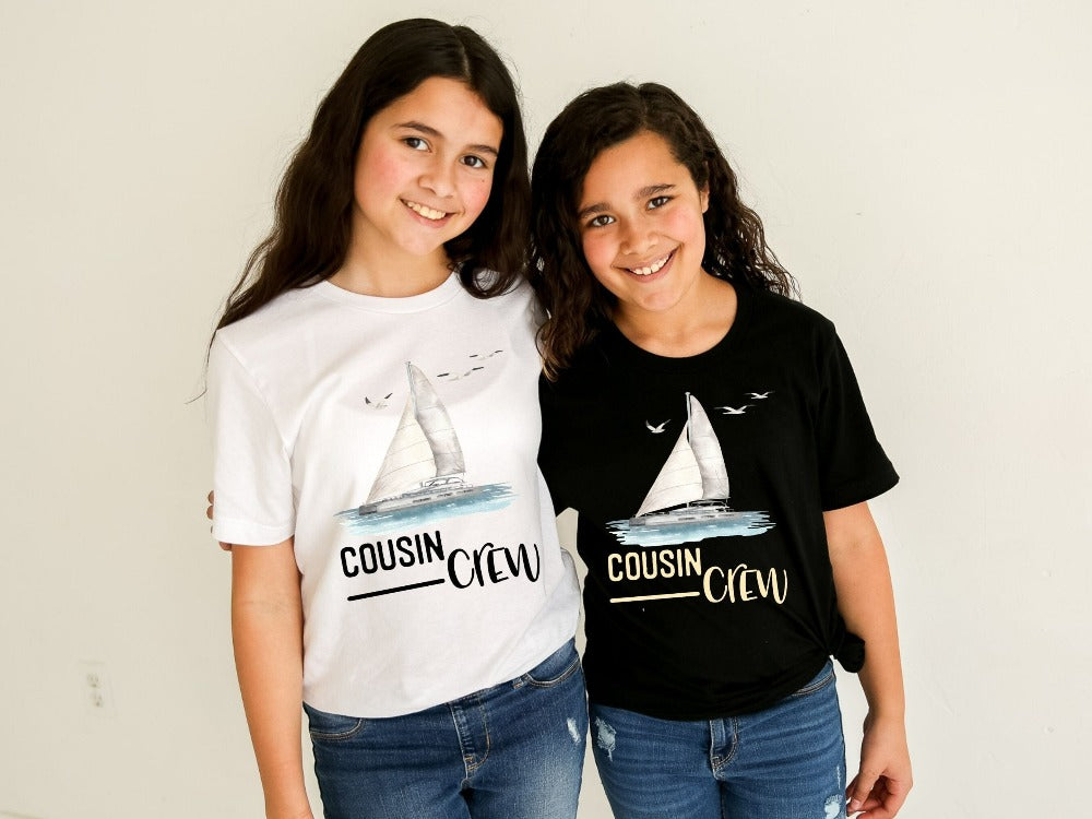 Get the family closer with this coastal sailing cousin crew gift idea. Brings up great memories of family adventures, camping, hiking, vacations, making time for each other, together. This is a perfect matching travel souvenir for the whole crew.