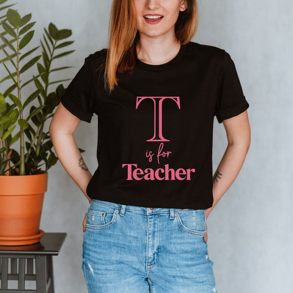 Fun alphabet casual shirt gift idea for teacher, trainer, instructor and homeschool mama. Show appreciation to your favorite grade teacher with this minimalist humorous t-shirt. Perfect for elementary, middle or high school, back to school, last day of school, summer or spiring break. Great tee for everyday use both in and out of the classroom.