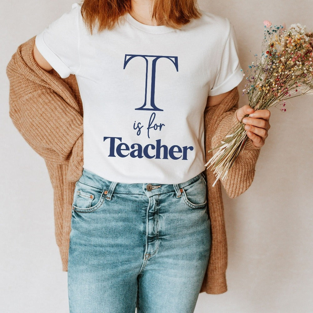 Fun alphabet casual shirt gift idea for teacher, trainer, instructor and homeschool mama. Show appreciation to your favorite grade teacher with this minimalist humorous t-shirt. Perfect for elementary, middle or high school, back to school, last day of school, summer or spiring break. Great tee for everyday use both in and out of the classroom.