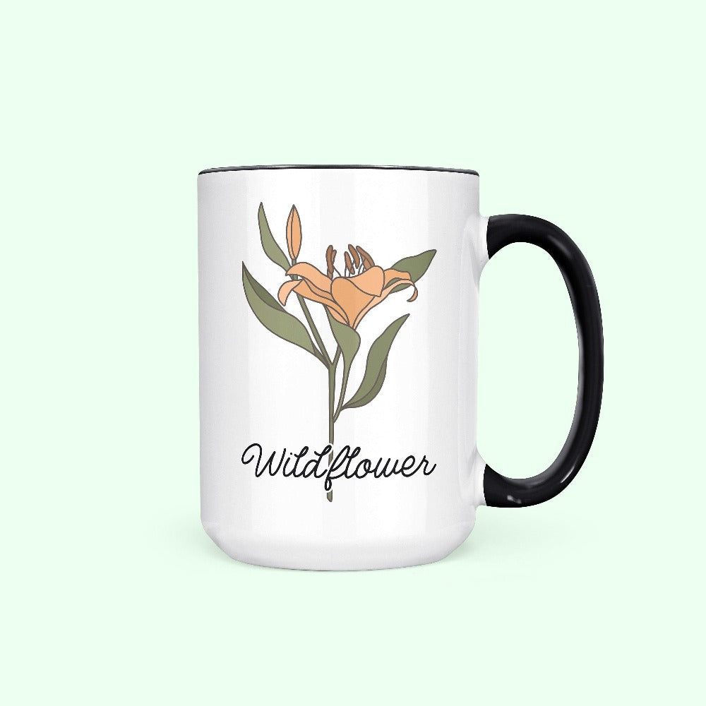 This minimalist wildflower graphic lily coffee mug is elegant and perfect gift idea for mom, daughter, teenager, sister, best friend especially if they love lilies, the outdoors, nature, plants or flowers. The floral boho cottage core look is great for every occasion and works as a birthday, Christmas holiday, Mother's Day, anniversary or Thanksgiving gift idea.