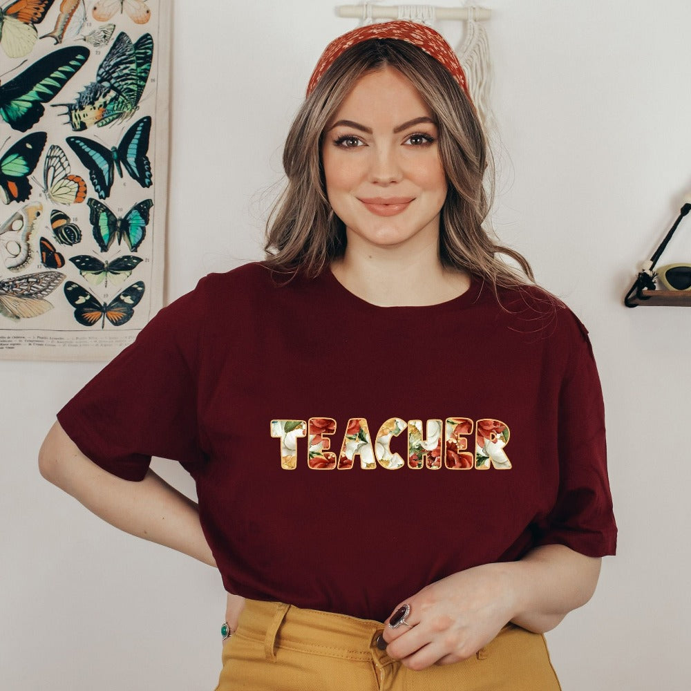 Floral casual shirt gift idea for teacher, trainer, instructor and homeschool mama. Show appreciation to your favorite grade teacher with this vibrant trendy t-shirt. Perfect for elementary, middle or high school, back to school, last day of school, summer or spring break. Great tee for everyday use both in and out of the classroom.