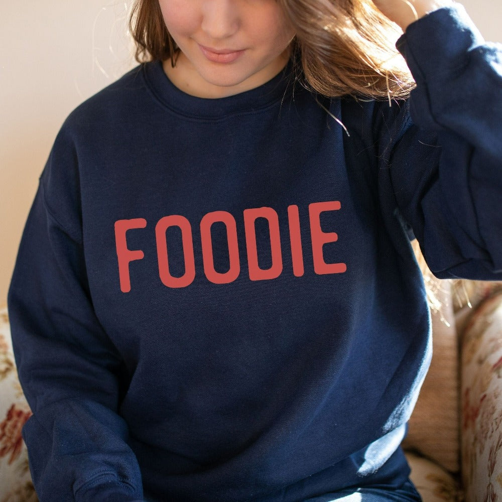 This minimalist foodie design is a great gift idea for the food lover. Perfect shirt for home cooks, gourmet sous chef, bloggers, bakers, restaurateurs or anyone that loves and enjoys eating. Grab this birthday or Christmas sweatshirt gift for a friend or loved family member.