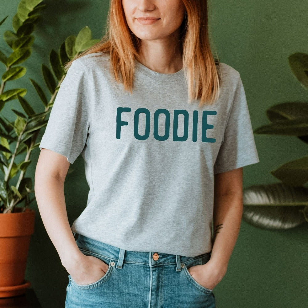 This minimalist foodie design is a great gift idea for the food lover. Perfect shirt for home cooks, gourmet sous chef, bloggers, bakers, restaurateurs or anyone that loves and enjoys eating. Grab this birthday or Christmas apparel gift for a friend or loved family member.