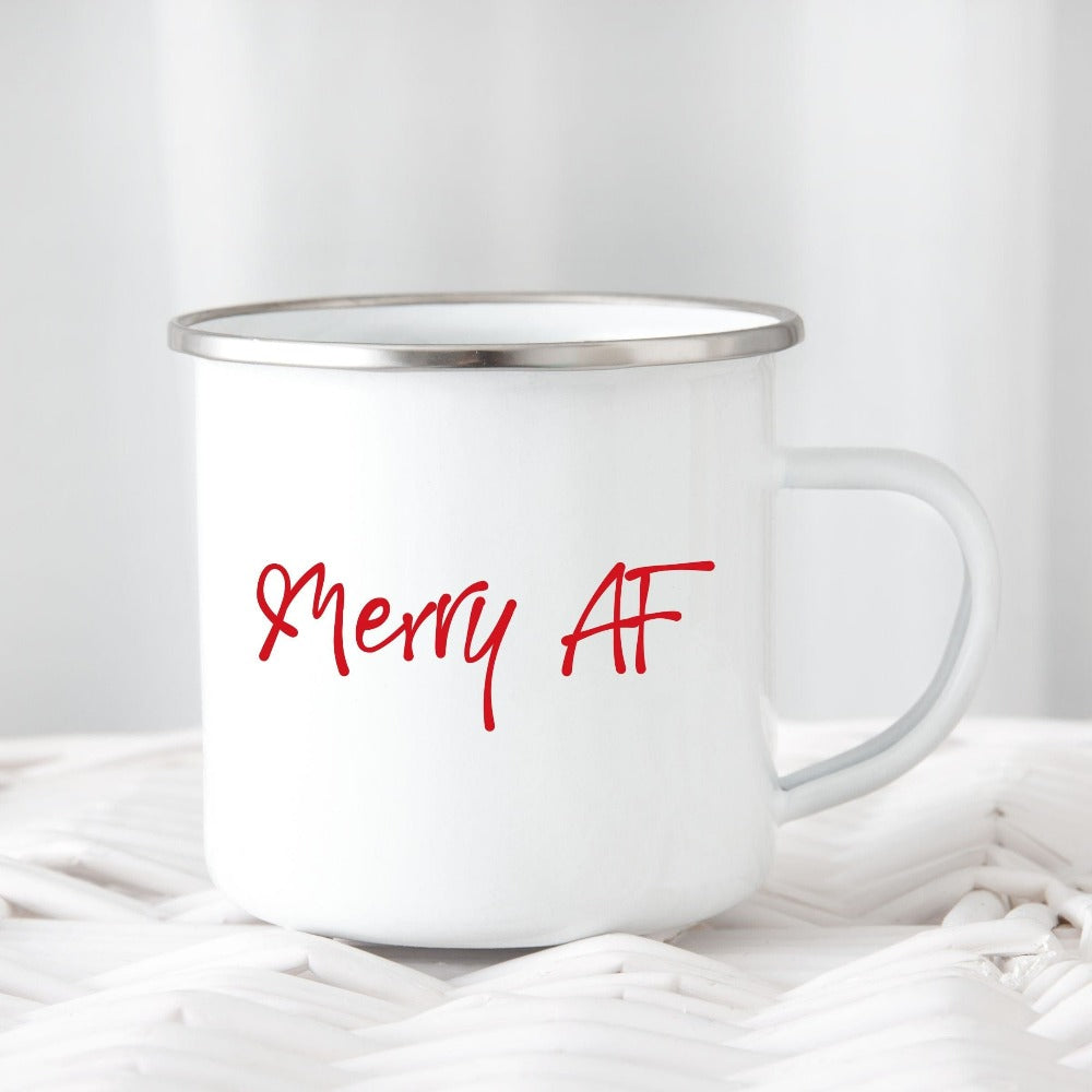 Funny Christmas Gifts, Merry Christmas Mug, Naughty List Coffee Mug, Campfire Enamel Mug, Merry AF Stocking Stuffer, Family Xmas Gift, Christmas Mug