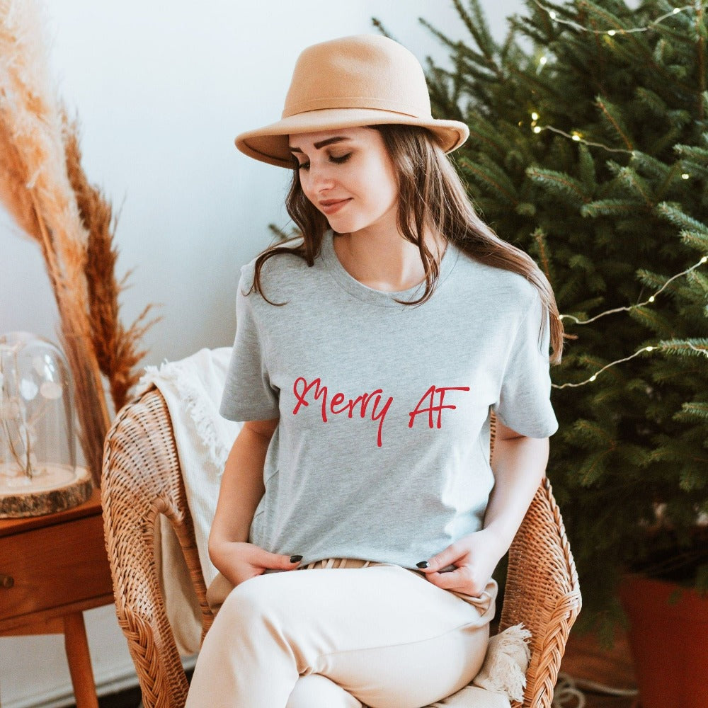 Funny Christmas Shirts, Naughty List Merry AF Tee, Christmas Group Shirts for Friends, Office Christmas Party Tees, Christmas Gifts