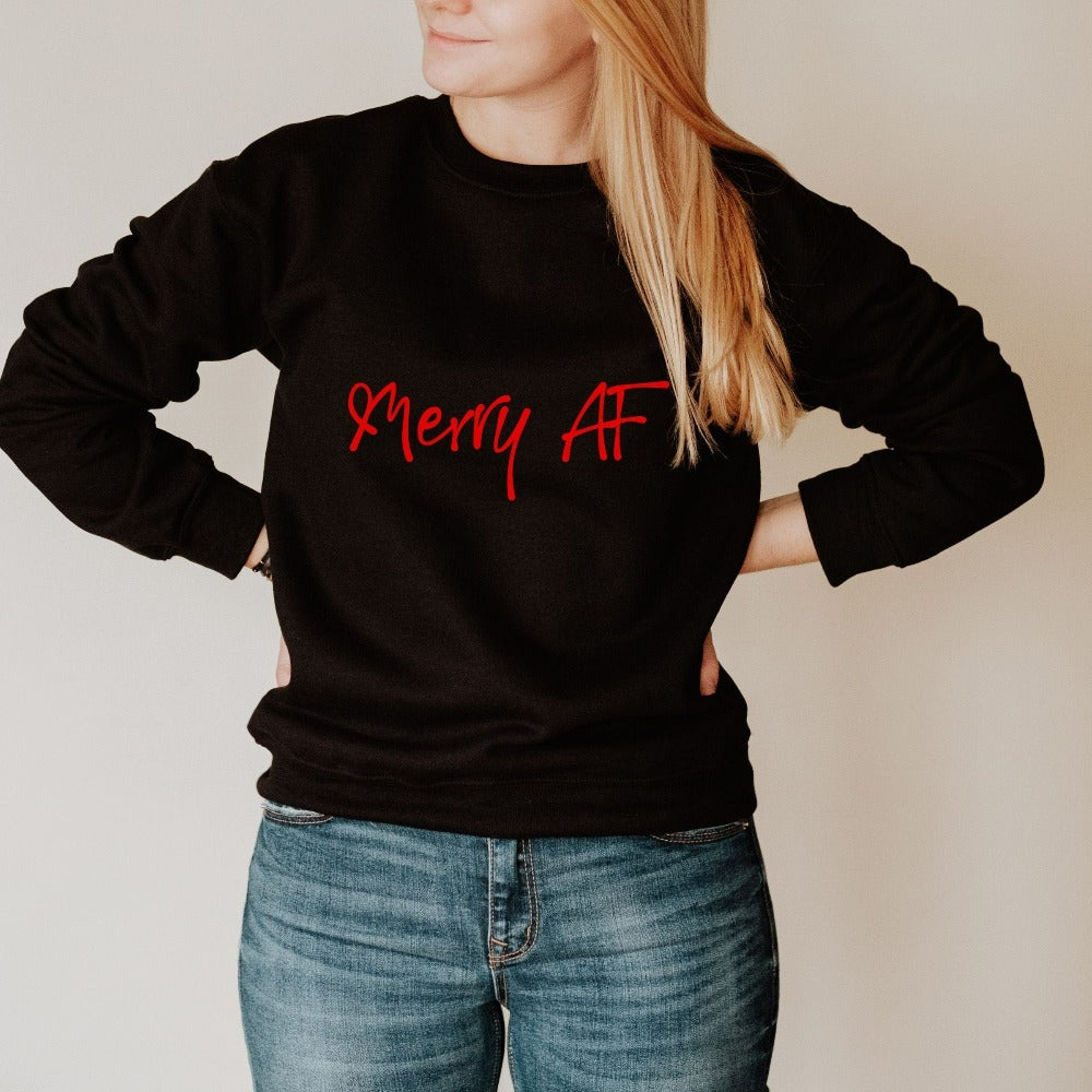 Funny Merry Christmas Sweatshirt, Christmas Party Ugly Sweater, Cute Holiday Sweatshirt, Cozy Xmas Vacation Pullover, Christmas Gift, Winter Top