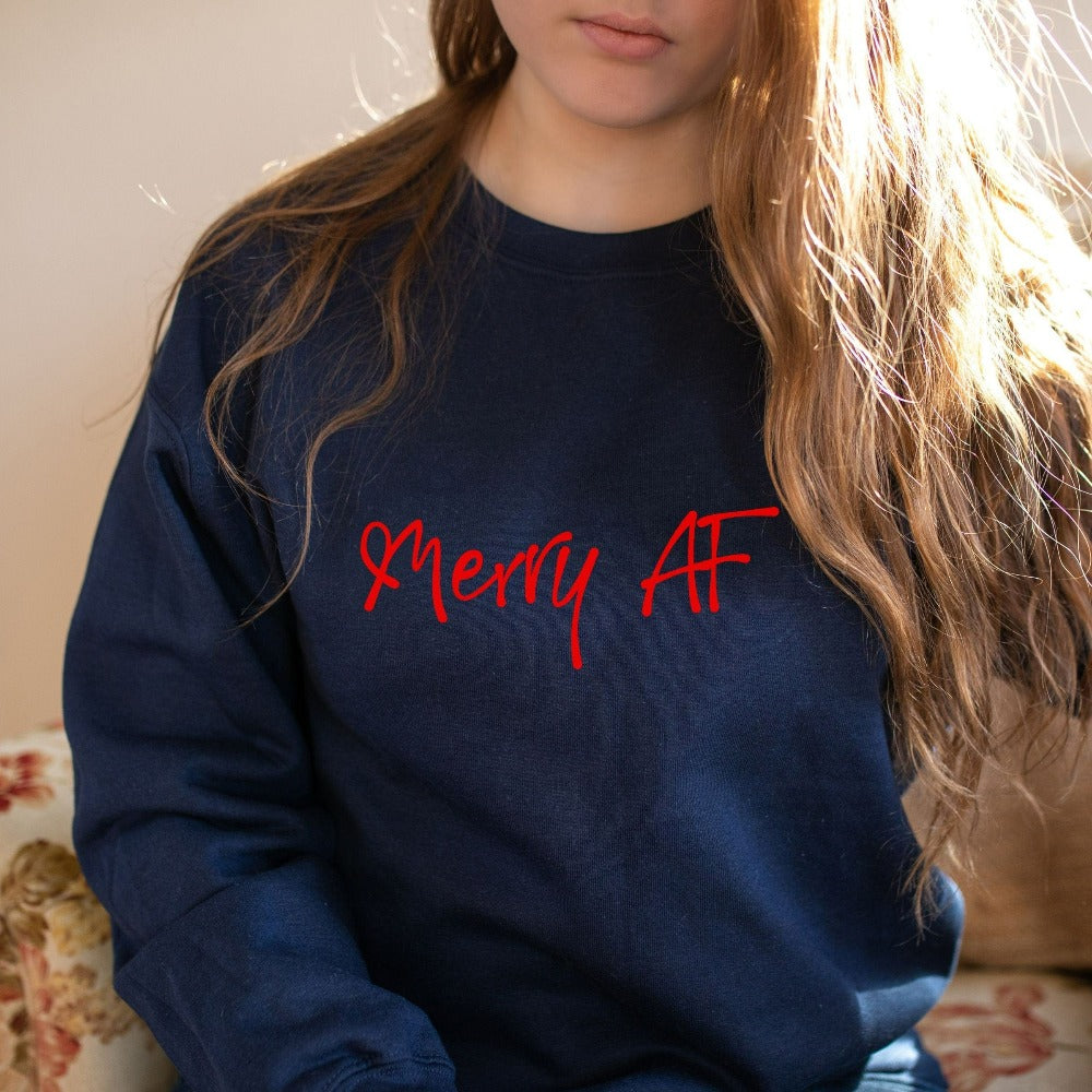 Funny Merry Christmas Sweatshirt, Christmas Party Ugly Sweater, Cute Holiday Sweatshirt, Cozy Xmas Vacation Pullover, Christmas Gift, Winter Top
