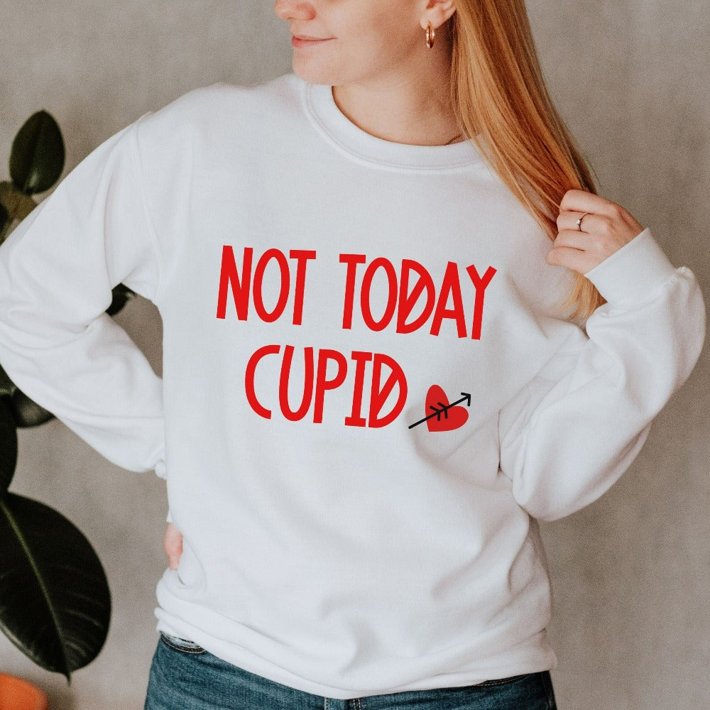Funny Women's Valentine Sweatshirt, Valentine's Day Sweater, Valentines Crewneck Sweatshirt, Sarcastic Single Shirt, Not Today Cupid Shirt