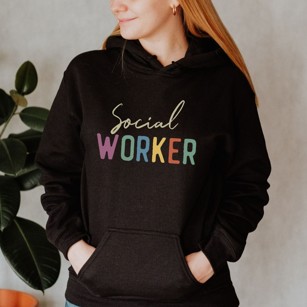Social Worker Sweatshirt. This is a great graduation gift idea for future school counselor or social work grad. Perfect for Christmas present, staff motivation, appreciation gift or social worker week outfit for the staff team.