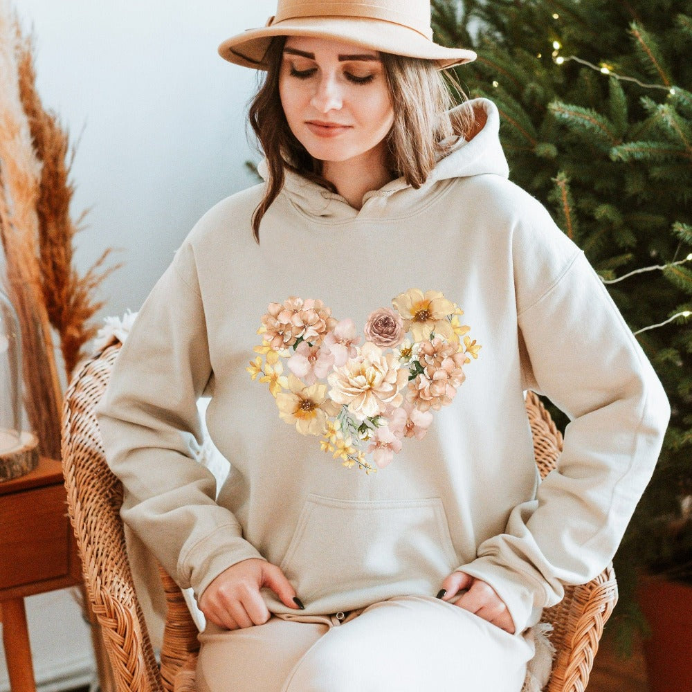 This adorable floral heart sweatshirt expresses self-love and love to others. The botanical cottage core boho look makes this design a favorite. This top can be a matching couples shirt, honeymoon travel outfit, or engagement gift idea for bride and groom. Great birthday, Valentines, Mother's Day, Christmas holiday, wedding, engagement or anniversary gift for wife, spouse, husband, girlfriend, fiancée, mom, daughter, sister, best friend, aunt and more.