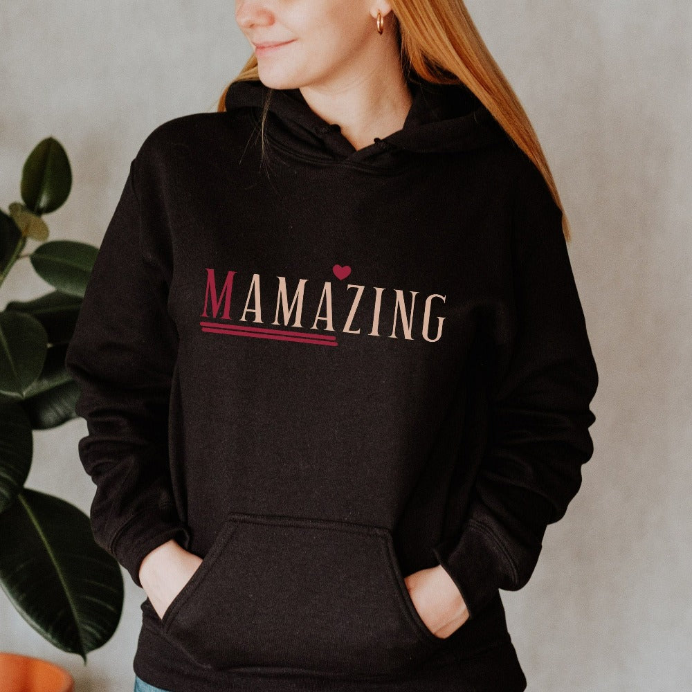 MAMAzing sweatshirt is a perfect gift for the amazing mama on birthdays, Christmas holidays or Mother's Day. This minimalist uplifting hoodie for women -  mom, bonus step mama, wife, sister, aunt, daughter, friend or loved one - is a perfect appreciation gift. Also makes a great gift idea for the a mom during her baby shower or as a coming home from hospital outfit.