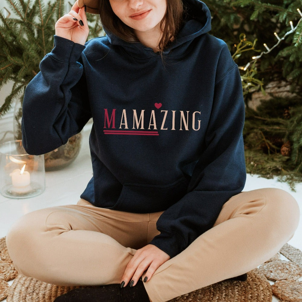 MAMAzing sweatshirt is a perfect gift for the amazing mama on birthdays, Christmas holidays or Mother's Day. This minimalist uplifting hoodie for women -  mom, bonus step mama, wife, sister, aunt, daughter, friend or loved one - is a perfect appreciation gift. Also makes a great gift idea for the a mom during her baby shower or as a coming home from hospital outfit.